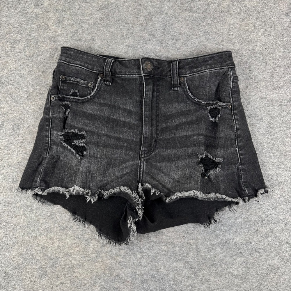 Abercrombie Curve Love High Rise Distressed Denim Shorts 2" Black Womens 28 6 R